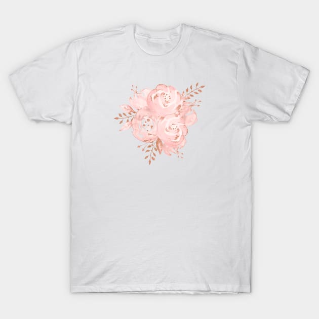 Rosegold Glitter Pink Rose Bouquet T-Shirt by NatureMagick